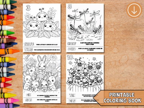 Bilingual Garden Numbers 1–10 (English–Spanish Printable)