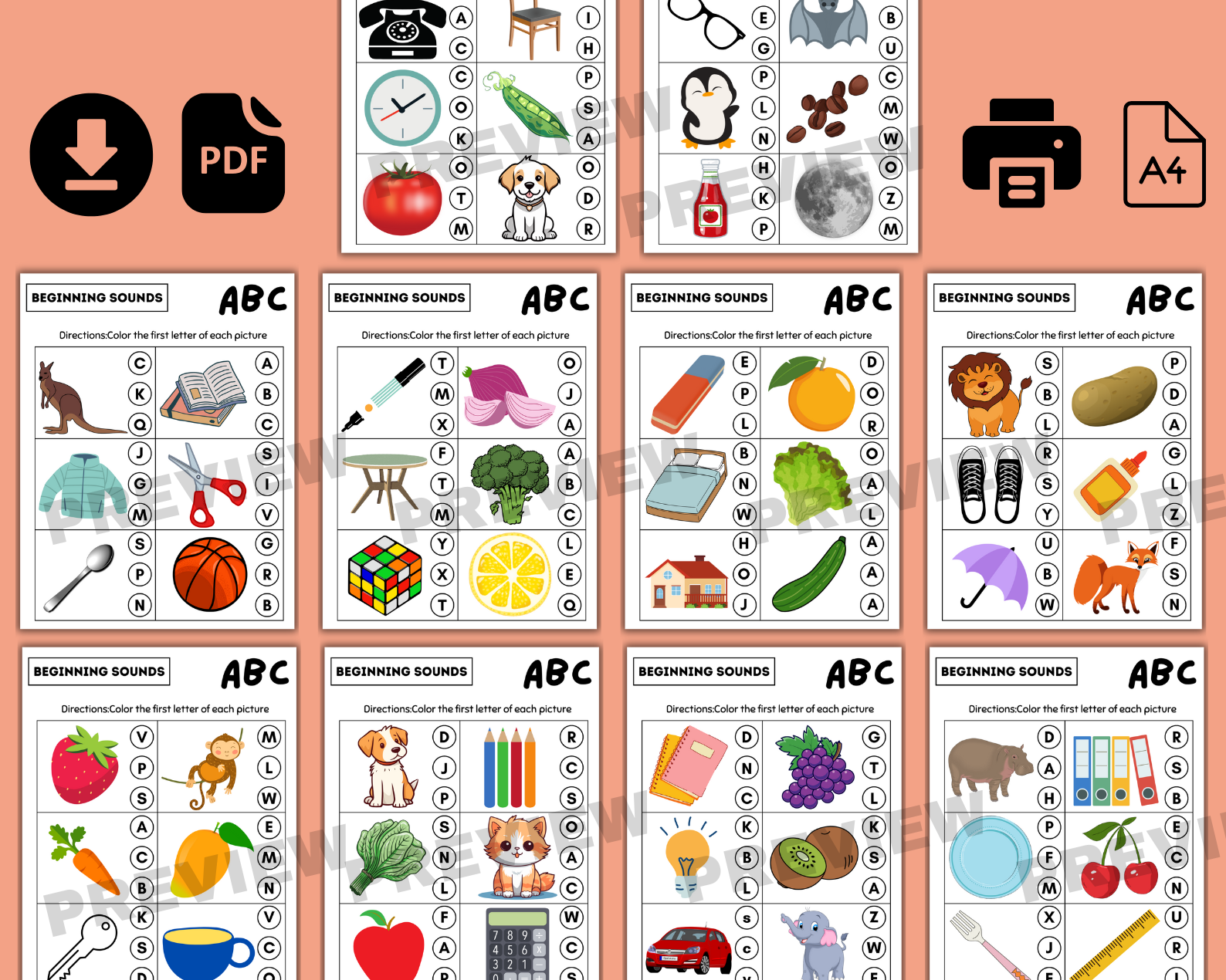 Beginning Sounds Worksheets for Preschoolers | Phonics Games | Alphabet ...