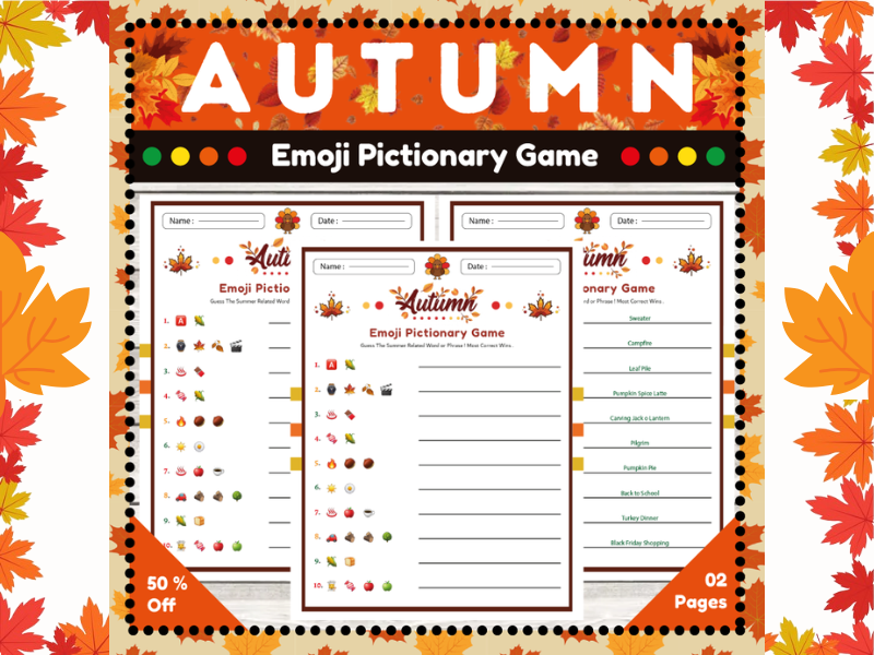 Fall Emoji Pictionary Game : Autumn Themed Seasonal Brain Break Activity