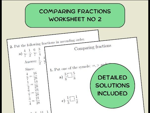 Comparing fractions worksheet no 2 (with solutions)