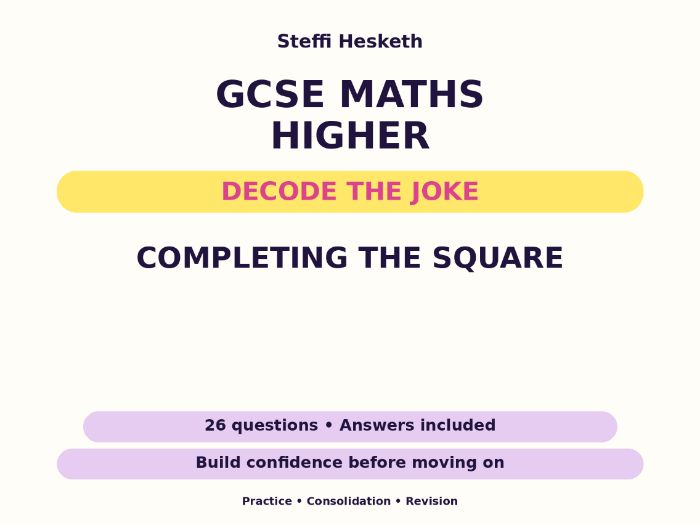 Completing the Square | GCSE Decode the Joke + Answers