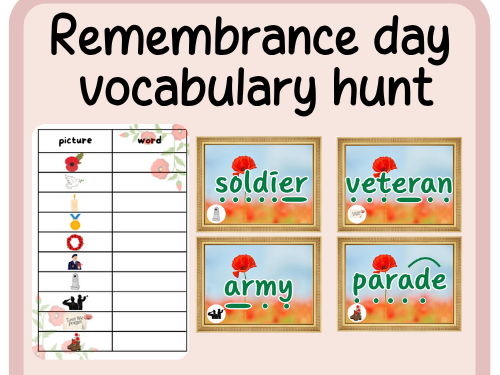 Remembrance day vocabulary hunt