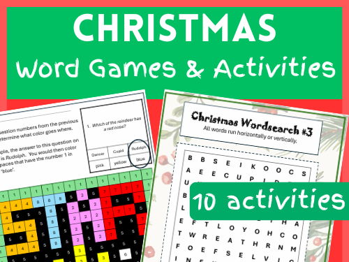 Christmas Word Games & Activities Pack for High School
