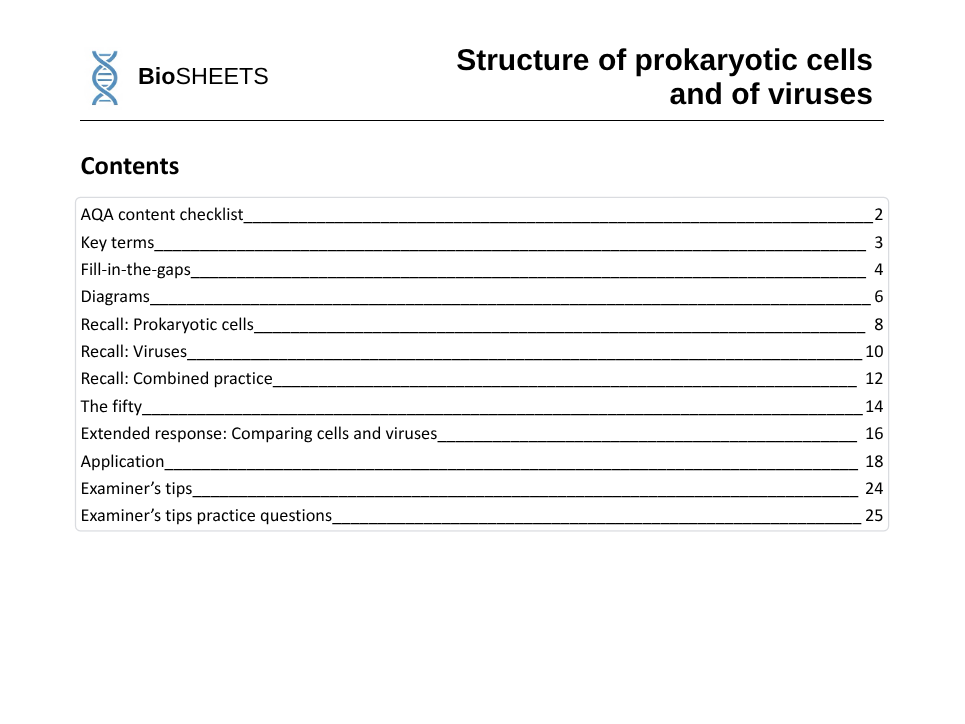 AQA A-Level Biology: 2.2 Prokaryotic cells and viruses – BioSHEETS Complete Study & Practice Pack