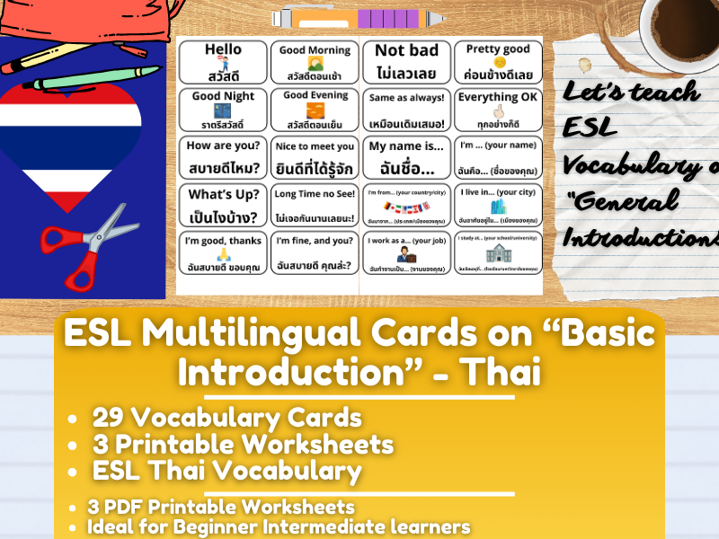 ESL Multilingual Vocabulary Flashcards on "General Introductions" - Thai