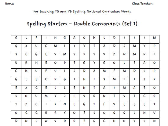 FREEBIE Y5&Y6 NC Spelling Starter - Double Consonants