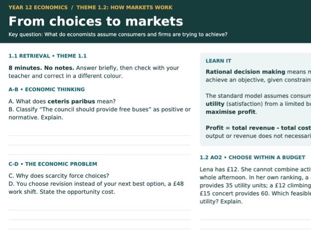 Edexcel Economics Theme 1.2 A3 Revision Mats