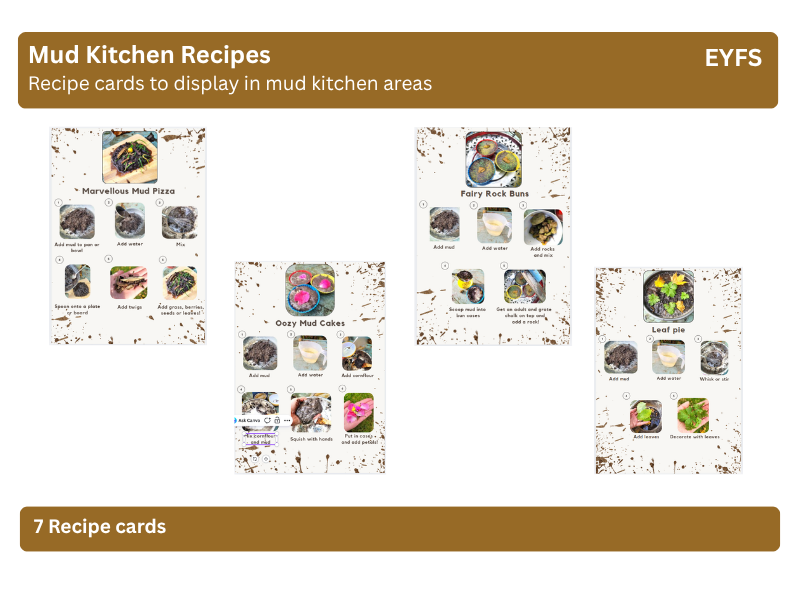 Mud Kitchen Recipe Cards: 7 Photo Step-by-Step Recipes for Outdoor Provision (EYFS)