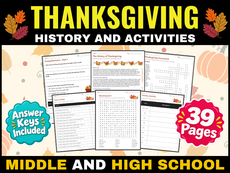 hanksgiving | Reading, Worksheets & Puzzles | Middle & High School