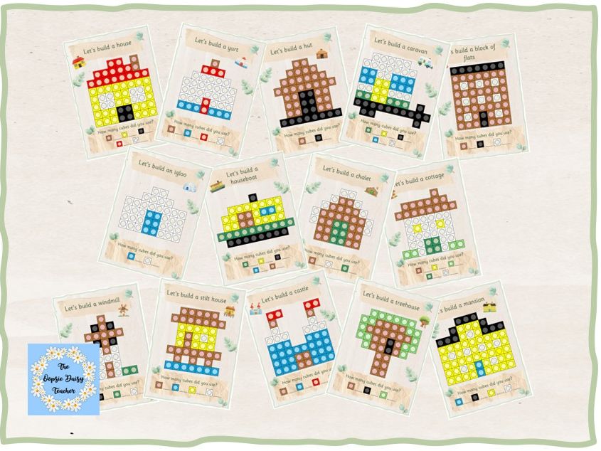 Multilink/Snap Cube Challenge Cards - Houses and Homes (Natural Theme)