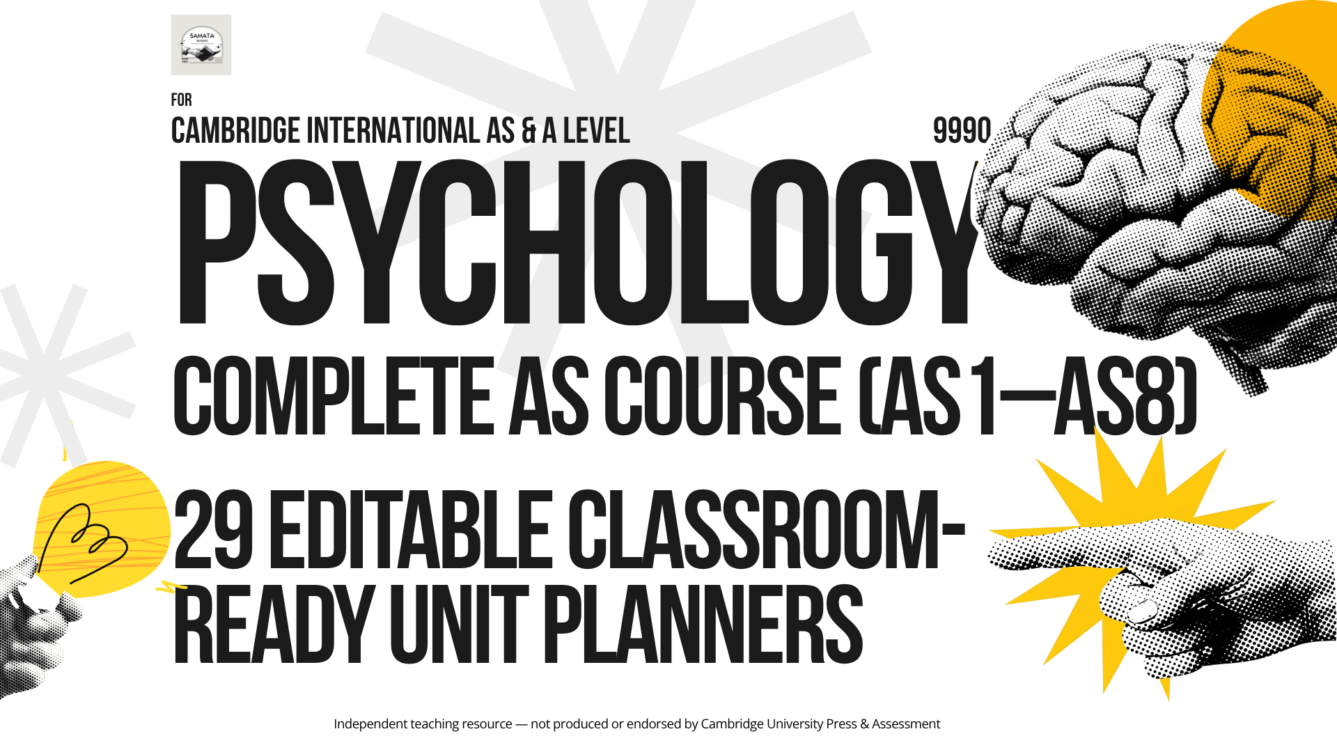 CAIE AS & A Level Psychology 9990: Complete AS Course (AS1–AS8), 29 Editable Unit Planners