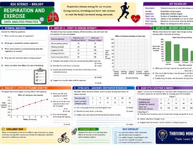GCSE KS4 Science - Biology - Respiration and Exercise - Data Analysis Practice
