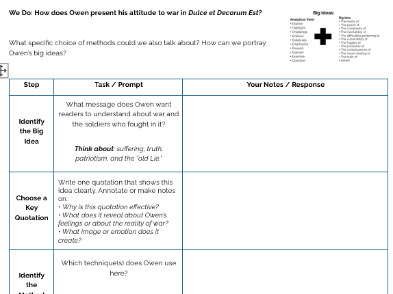 Dulce Et Decorum Est Analysis Worksheet