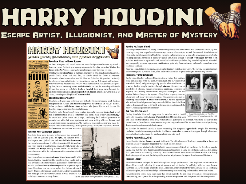 Harry Houdini Reading Comprehension