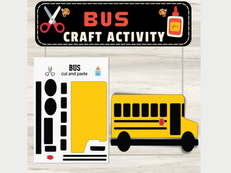 School Bus Craft Cut & Paste Activity: Transportation Back To School Activities