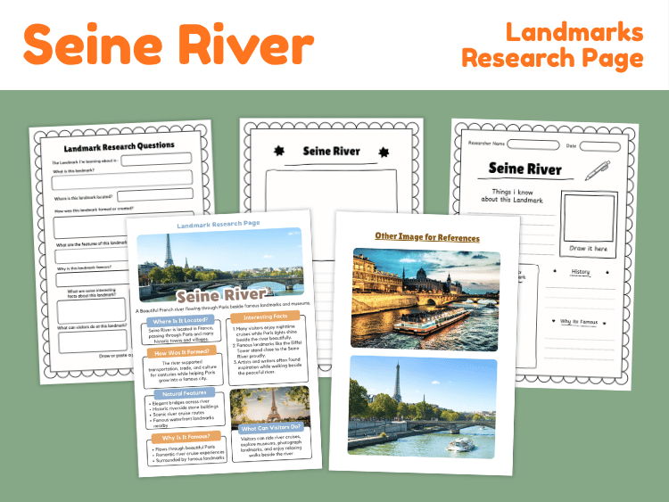 Seine River Landmark Research Project | Paris Geography Worksheets