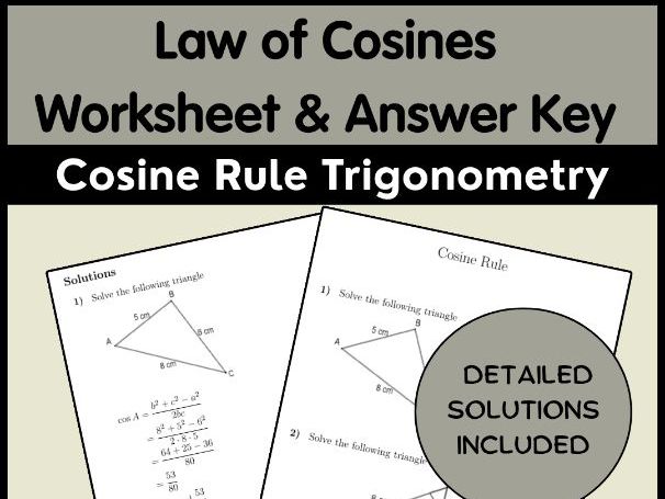 Law of Cosines Worksheet & Answer Key | Cosine Rule Trigonometry