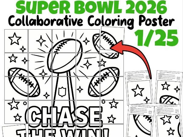 Super Bowl 2026 Collaborative Coloring Poster – Chasing the Trophy