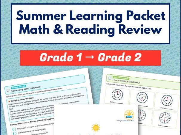 Summer Learning Packet Grade 1 to Grade 2 | Math & Reading Review