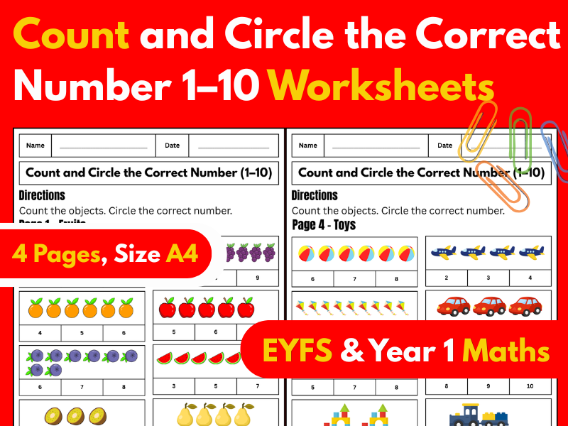 Count and Circle the Correct Number 1–10 Worksheets | EYFS & Year 1 Maths