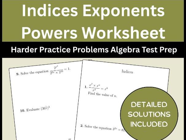 Indices Exponents Powers Worksheet Harder Practice Problems Algebra Test Prep