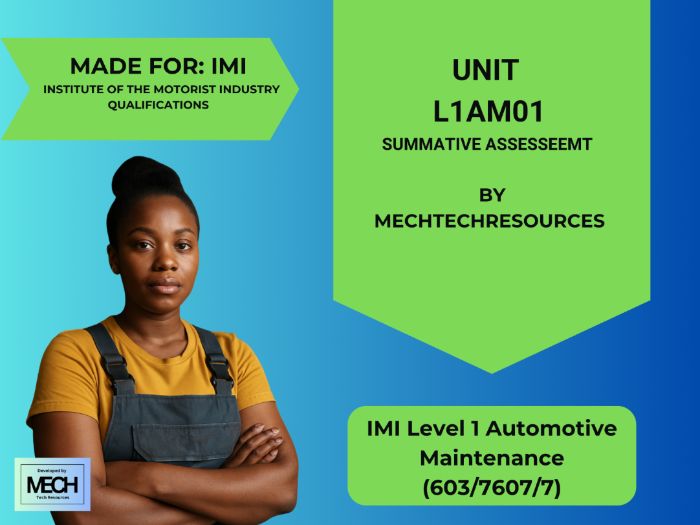 IMI Level 1 Automotive Maintenance (603/7607/7): Unit L1AM01 Summative Assessment | MechTechResource