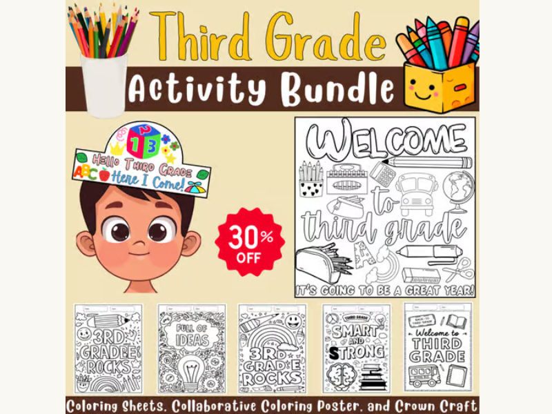 Third Grade Back to School Bundle | Coloring Pages, Craft Activities...