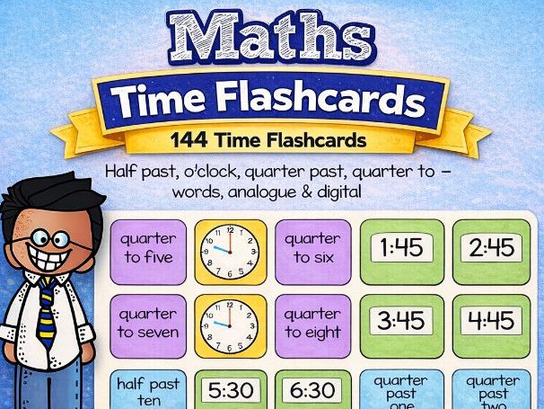 144 time flashcards: Words, analogue, digital  - Y1 Y2 KS1