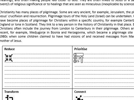 RS KS3 Christianity pilgrimage introduction, reading task