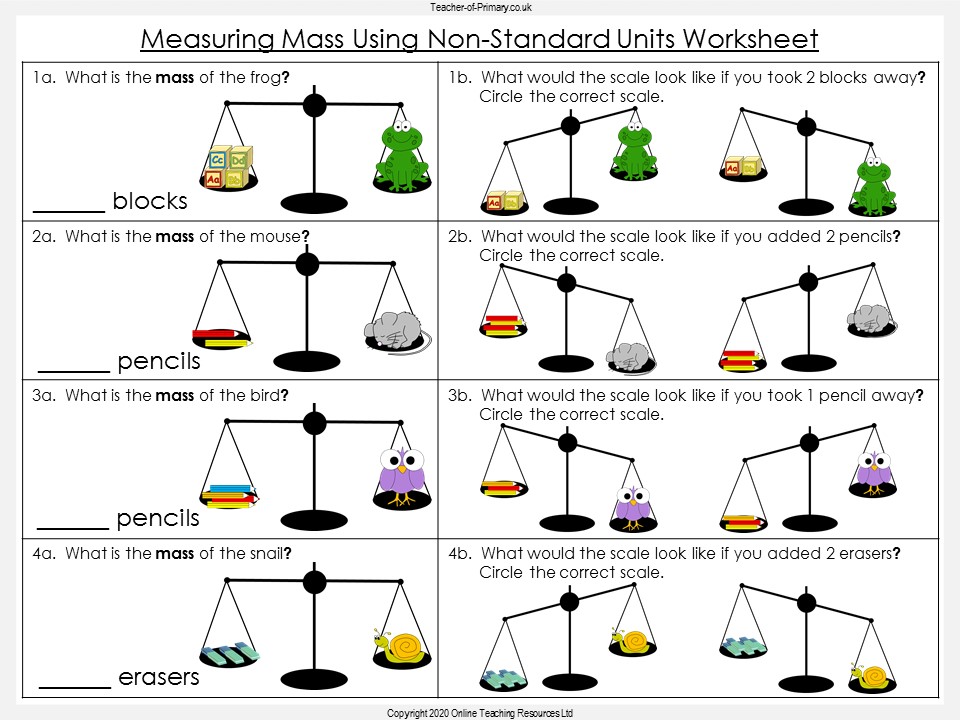 Measuring Mass Using Non Standard Units Year 1 Teaching Resources