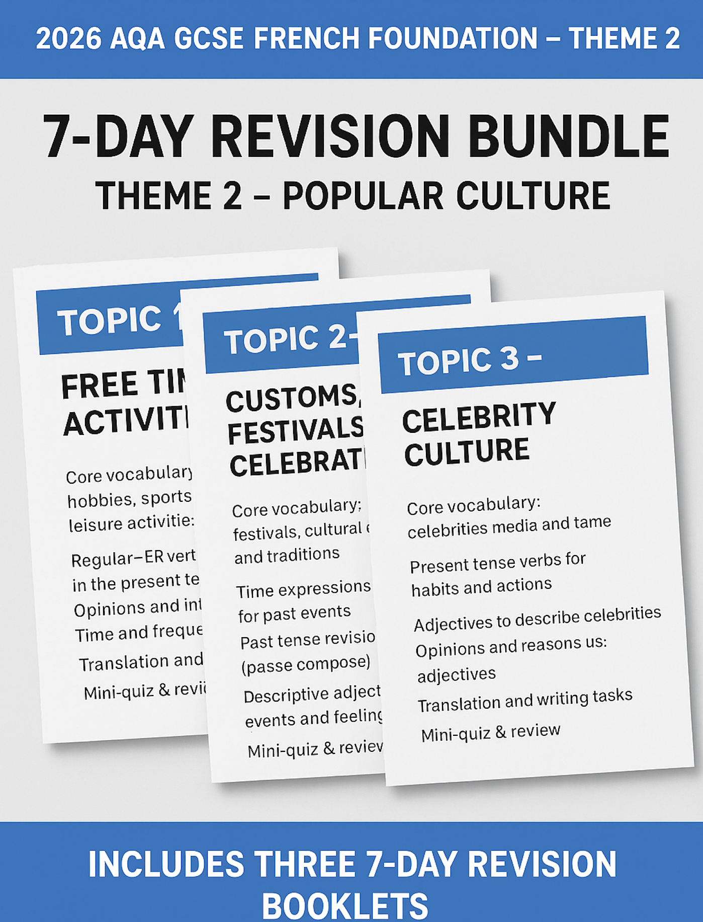 2026 AQA GCSE French Foundation – Theme 2 7-Day Revision Bundle