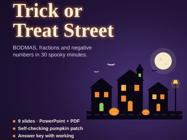 Halloween Maths Year 7: BODMAS, Fractions & Negative Numbers
