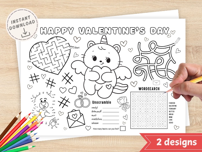 Valentine's Day Activity Sheet Placemat
