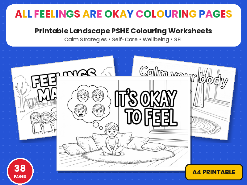 All Feelings Are Okay Colouring Pages | Coping Strategies PSHE | Printable Colouring Page Worksheets