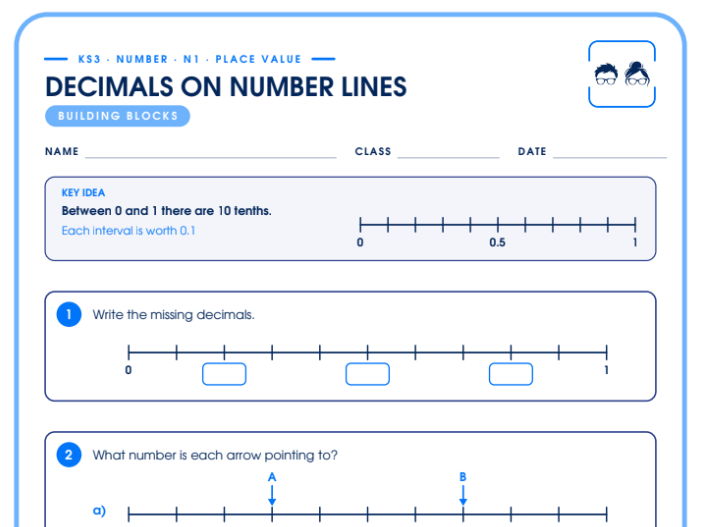 Decimals on Number Lines | 4-Tier Differentiated Worksheet | KS3 Place Value + Answers