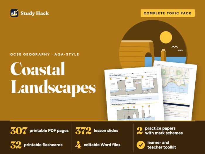 GCSE Geography Coasts: AQA-style workbook, practice papers and lessons