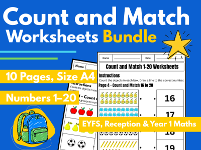 Count and Match Worksheets Bundle | Numbers 1–20 | EYFS, Reception & Year 1 Maths