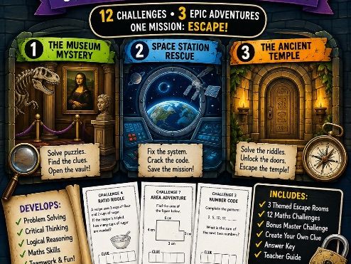 Maths Escape Room Pack for children age between 10-14