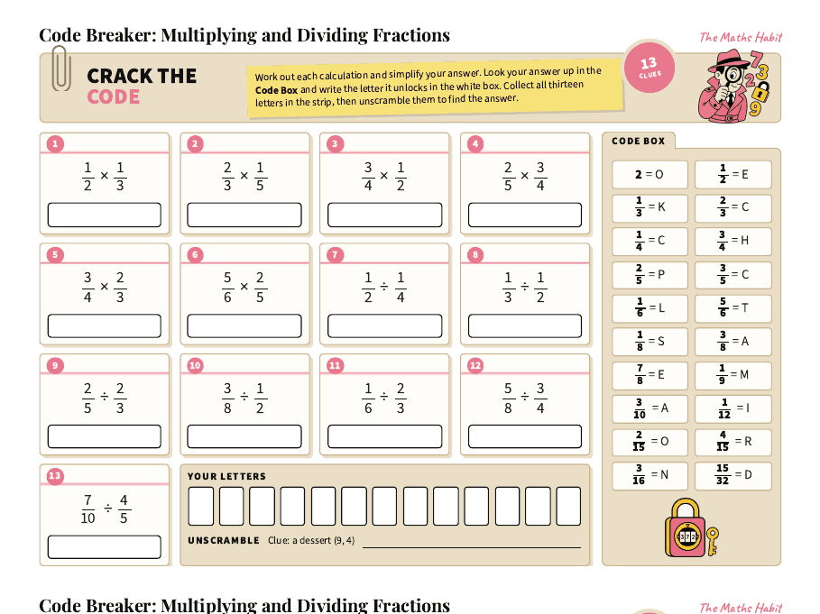 Multiply and Divide Fractions Code Breaker