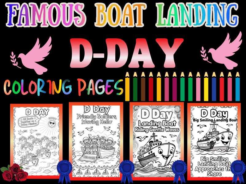 D-Day Famous Boat Landing Coloring Pages for Kids | Friendly NO PREP Activity