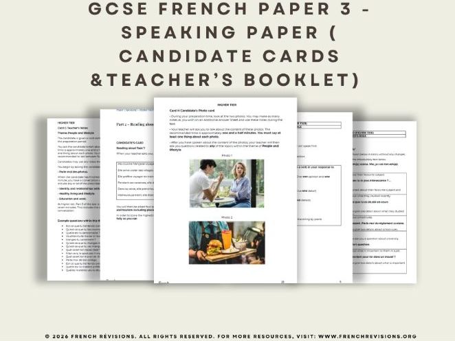 2026 French GCSE Paper 3 Speaking practice Booklet AQA