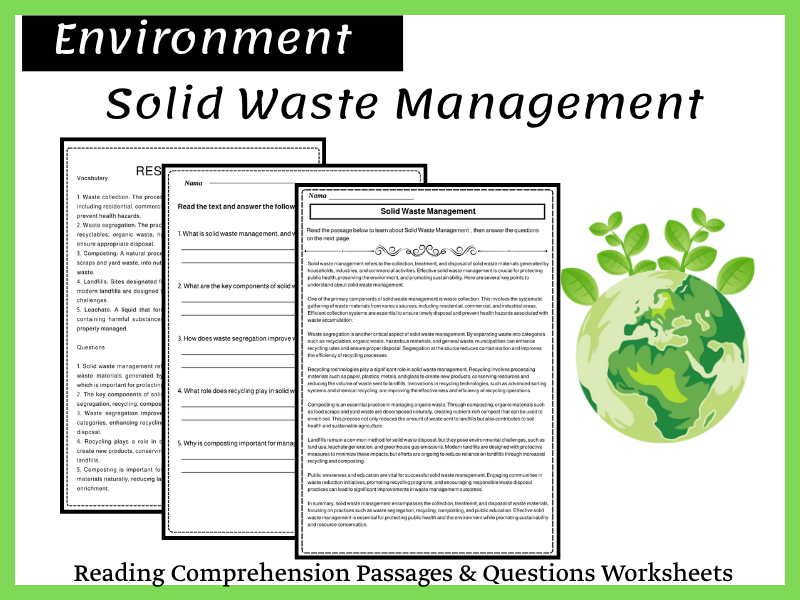 Solid Waste Management Reading Comprehension Passages & Questions Worksheets