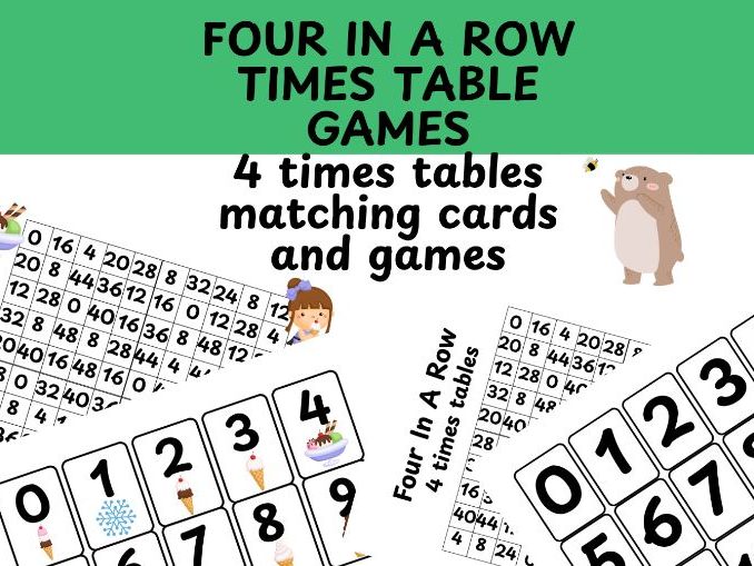 four in a row multiplication game 4 times table