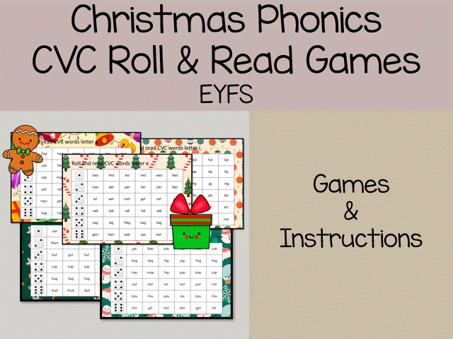 EYFS Christmas CVC Phonics Roll & Read Game : CVC Words & Early Reading