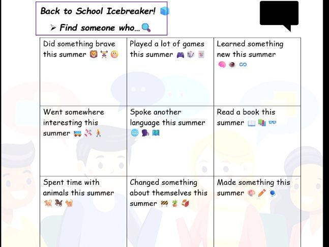 Back to School Icebreaker class survey - September activity