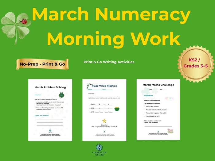March Numeracy Morning Work | Print & Go Maths Activities | KS2 / Grades 3–5