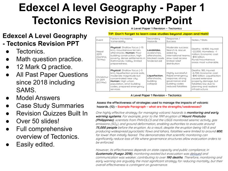 Edexcel A Level Geography Tectonics Revision Powerpoint