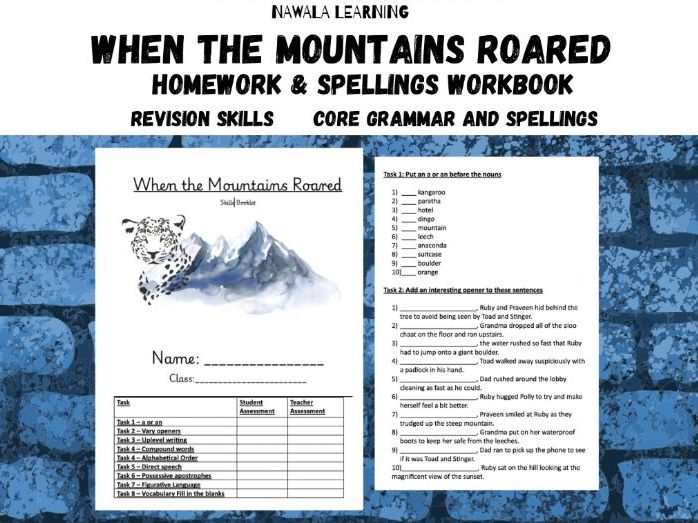 When the Mountains Roared by Jess Butterworth Spellings, Homework task