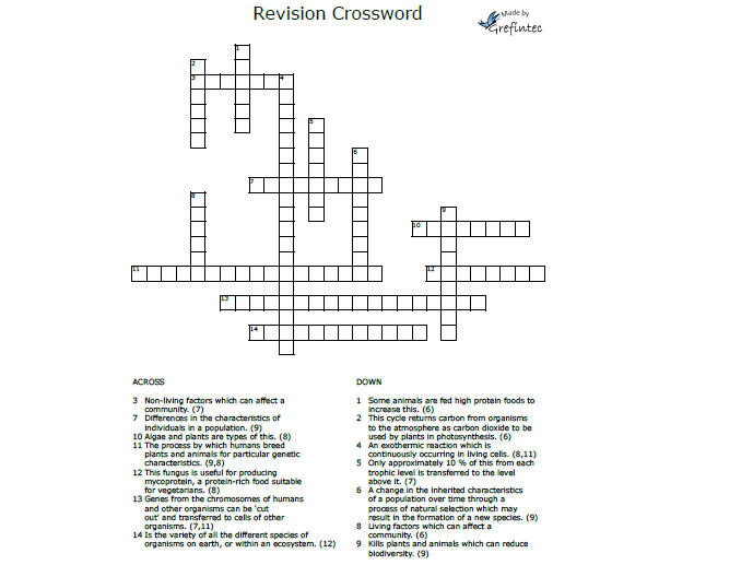 AQA Biology Revision Crossword