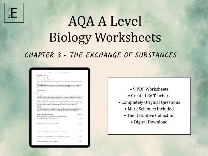AQA A Level Biology Worksheets Chapter 3 - The Exchange of Substances